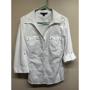 ZAC & RACHEL Womens‎ White Button Up Shirt Roll Tab Sleeve Two Pocket Size Large